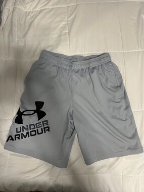 Under Armour Light Gray Athletic Shorts with Black Logo